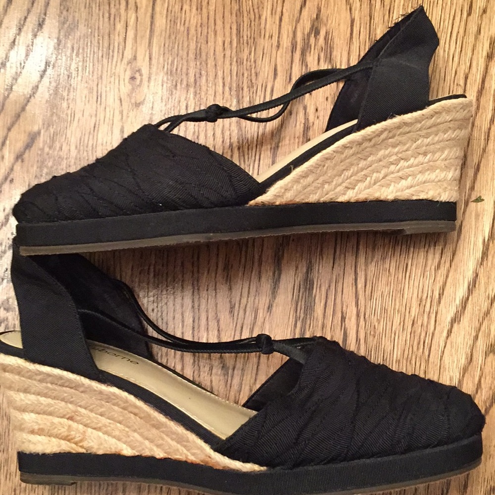 Liz Claiborne espadrille wedge sandals 7 Black